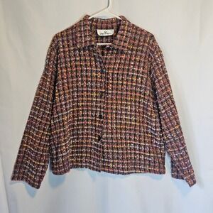Erin London Tweed Jacket Women's Multicolor Button Front Long Sleeve Career DESC